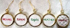 embroidered name tag ornaments