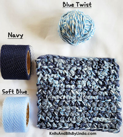 Blue Twist cotton yarn Scrubbie dish cloth with navy and blue netting