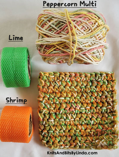 peppercorn cotton yarn with lime and shrimp nylon netting