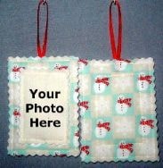 Snowmen with red scarves fabric ornament