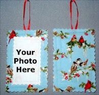 Cardinals and chickadees fabric ornament
