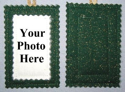 Gold glitter on hunter green fabric ornament