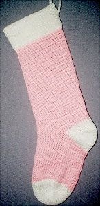 Light Baby Pink knitted Christmas stocking with White cuff, heel and toe