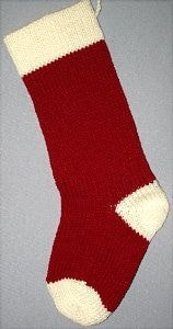 Burgundy knitted Christmas stocking with Ivory cuff, heel and toe