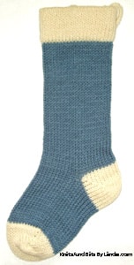 Country Blue knitted Christmas stocking with Ivory cuff, heel and toe