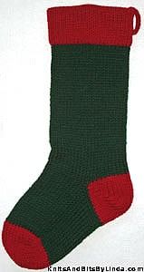 Hunter Green knitted Christmas stocking with Burgundy cuff, heel and toe