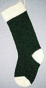 Hunter Green knitted Christmas stocking with Ivory cuff, heel and toe