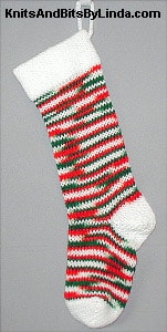 Traditional Christmas Multi knitted stocking with White trim cuff, heel and toe