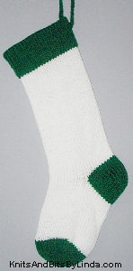 Traditional White knitted Christmas stocking with Paddy Green cuff, heel and toe