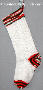 Traditional White knitted Christmas stocking with Christmas Multi cuff, heel and toe