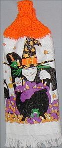 Halloween hanging kitchen towel with witch