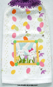 easter bunnies applique on hanging hand towel