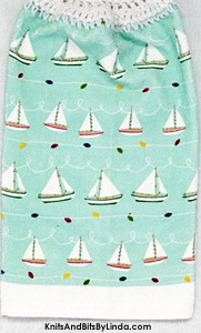 Christmas sailboats on hanging kitchen hand towel