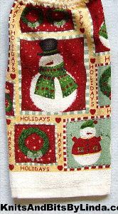 Happy Holidays snowman hanging kitchen hand towel