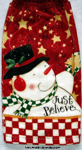 just believe snowman hanging hand towel