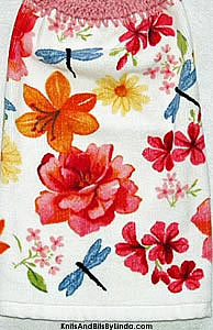 dragonflies and flowers hanging kitchen hand towel