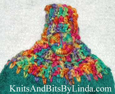 jade kitchen hand towel with crocheted yarn top