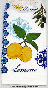 lemons and olives hanging kitchen hand towel