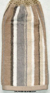 gray and tan hanging towel