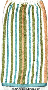green, tan, aqua and white stripe hanging hand towel
