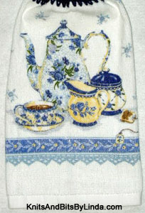 blue floral teapot kitchen hand towel