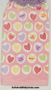 valentine kitchen towel with candy hearts