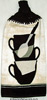 Stacked coffe cups hanging kitchen hand towel 