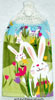 bunnies and flowers on a kitchen hand towel for easter