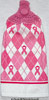 Pink Ribbon argyle hanging kitchen hand towel
