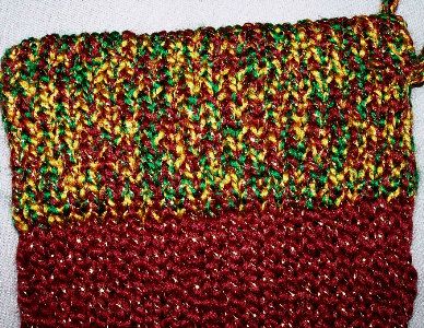 Burgundy & Multi yarn trim Christmas Stocking