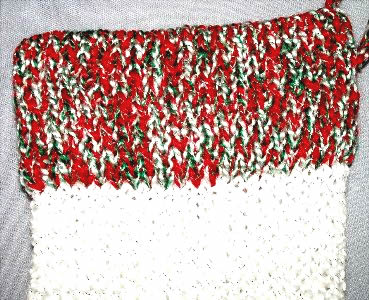 knitted stocking of shiny white with multi trim 2