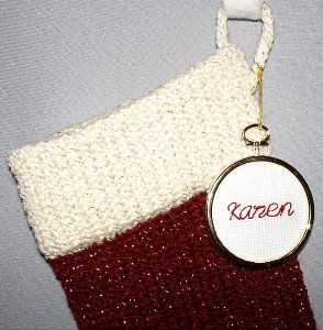 close up of stocking with name tag