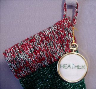 close up of stocking with name tag