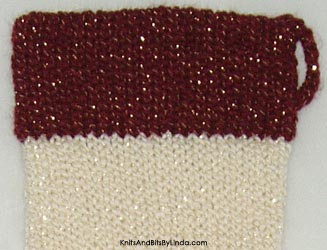 aran stocking with burgundy gold trim stocking